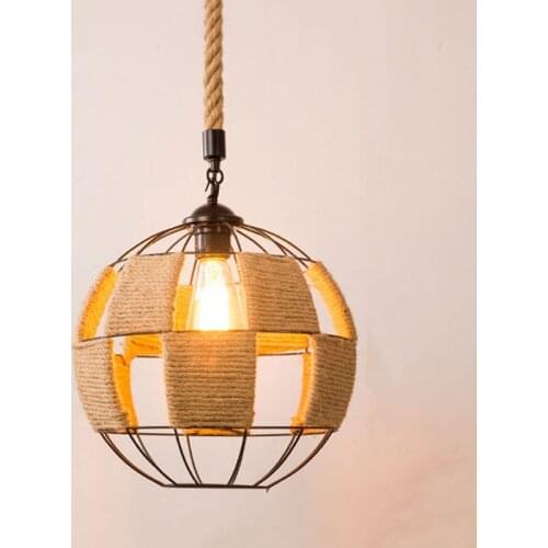 Creative Personality Ball Hemp Rope Lamp Single Head American B & B Restaurant Hot Pot Shop Bar Counter Retro Iron Lamp