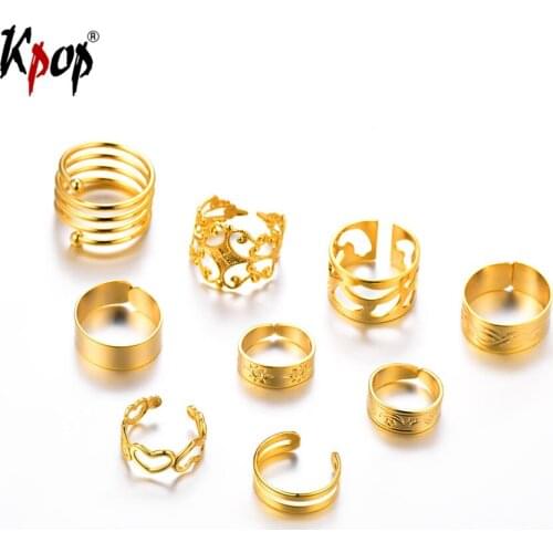 Kpop Gold Stacking Ring Set Wedding Engagement Jewelry 9 Statement Midi Knuckle Ring Set Valentines Gifts for Women R3679