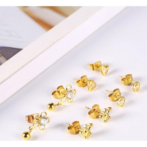 OUFEI Stainless steel Jewelry Woman Vogue 2019 Crown Heart Stud Earrings for Women Fashion Jewelry Accessories Crystal Earrings