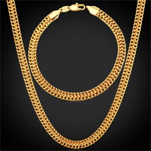 Gold/Silver Color Mesh Chains For Men Necklace & Bracelet Set jewelry Hot Sale 2016 Fashion Mens Jewelry Set NH1143