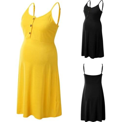 Pregnancy Pajamas Maternity Sleeveless High Waist Yellow Sling Dress Nightdress Pregnancy Clothing Maternity Dresses Vestidos