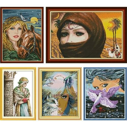 Counted Cross-Stitch Kits Stamped Arab Girl Printed 11CT 14CT Patterns Crafts Home Decor Thread Fabric Embroidery Needlework Set