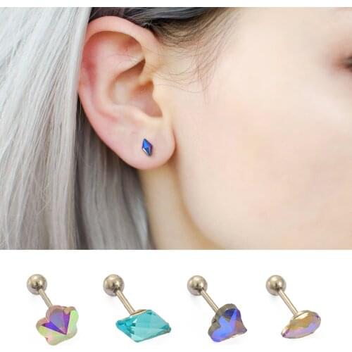 1PC CZ Cartilage Helix Tragus Stud Earrings Ear Nail Stainless Steel Bar Piercing Mini Opal Sexy Body Jewelry Gifts