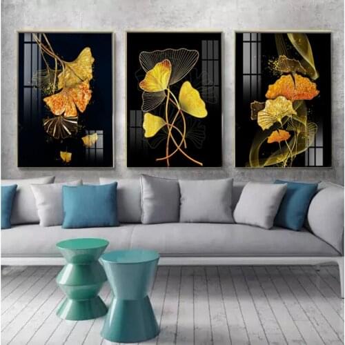 Blue Green Yellow Gold Plant Leaf Abstract Poster Nordic Canvas Print Wall Art Painting Modern Picture Living Room Decoration