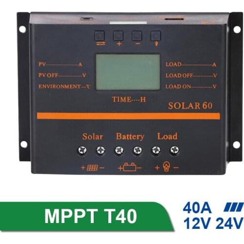 MPPT T40 40A 12V 24V Solar Charger controller 12V 24V Auto LCD Display MPPT Regulator Controller with Load Dual Timer Control