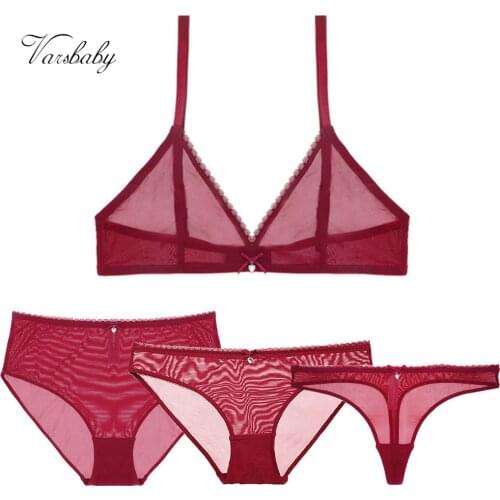 Varsbaby sexy panties transparent underwear breathable yarn see-through 4 piece bra set
