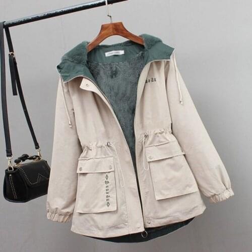 2020 Autumn Winter Women Jacket Casual Plus Velvet Coat Long Sleeve Hooded Thicken Warm Windbreaker Female Loose Jacket Outwear