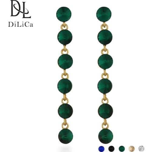DiLiCa Simple Long Earrings Women Crystal Drop Earrings Female Dangle Earring Jewelry pendientes largos de mujer