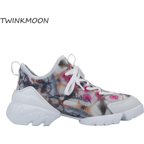 Floral Printed Womens Sneakers Chunky Shoes Fashion Design Platform Casual Sneaker Lace Up zapatillas mujer 2020