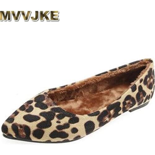 MVVJKE 2020 Spring Shoes Women Larger Sizes 34-43 Flats Loafers Shoes Pointed Toe Shallow Mouth Slip-on Ladies Loafer Leopard