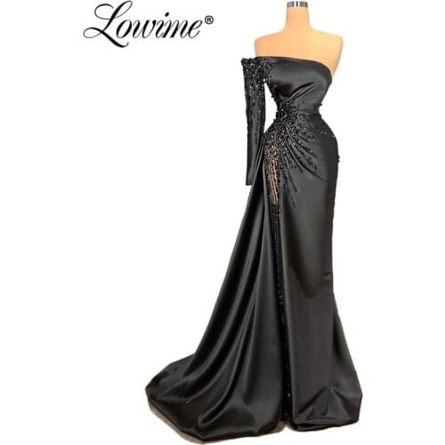 Formal One Shoulder Evening Dress Robes De Soiree 2020 Mermaid Arabic Party Gowns Long Satin Beaded Middle East Women Prom Dress
