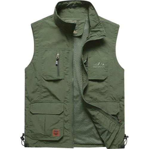 Outdoor Casual Mens Vest Multi-pockets Zipper Jackets Sleeveless Male Photography Fishing Military Mans Tourism Drift Vests