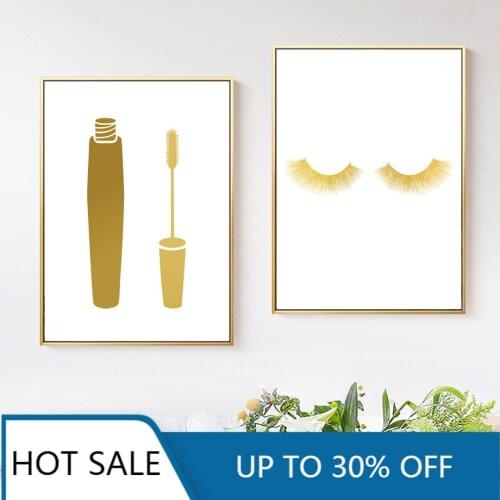 Gold Mascara Eyelash Wall Art Canvas Painting Posters Prints Nordic Wall Decor Picture For Living Room Aesthetic Home Decoration