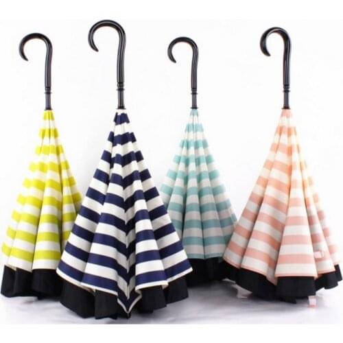 Navy Stripe Inverted Umbrellas C-shape J-shape Handle Waterproof Double Layer Reverse Car Umbrella Paraguas Rain Umbrella l5136