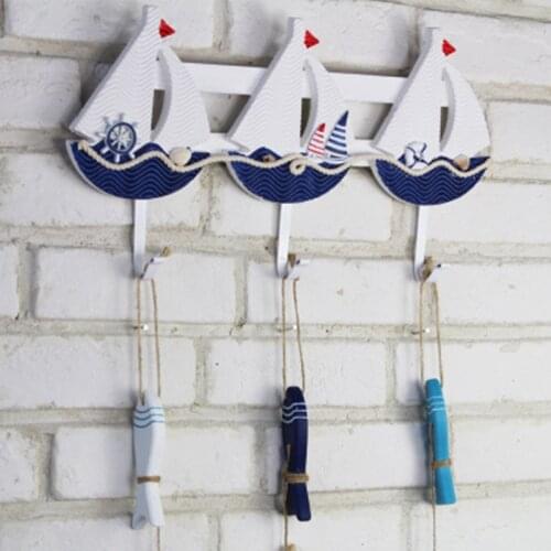1 Piece Set Of Slippers Marine Hook Home Wall Hanging Crafts Wooden Coat Hat Key Hook Home Decoration Mediterranean Style