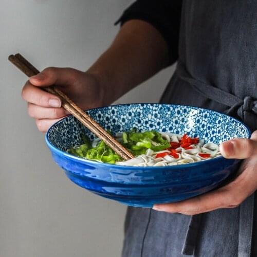 1pc Japanese Bowl Ramen Noodle Bowl Blue and White Ceramic Dinnerware Salad Rice Fruit Soup Bowl 6.5/7.5/8.5 inch