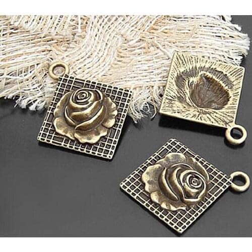 21116)10PCS 24MM Antique Bronze Zinc Alloy Rose Flower Charms Pendants Jewelry Making Supplies Diy Findings Accessories