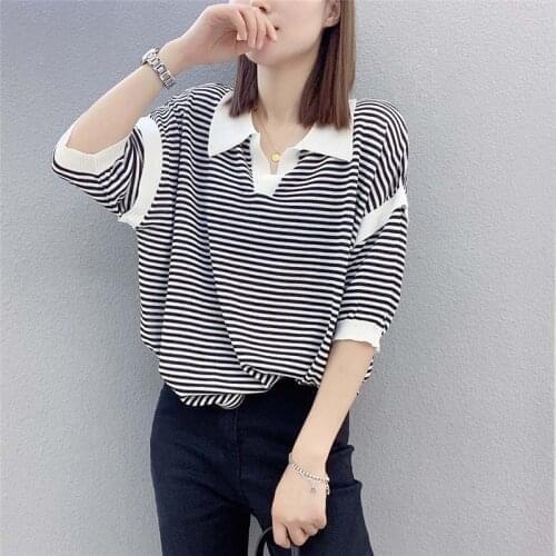 2021 Promotion 20549 (2 Rooms, 3 Rows, No.6 Lower) Non Real Net Red Picture Lapel Stripe Short Sleeve Knitted T-shirt [2000] 31