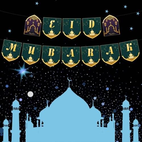 2021 New Eid Mubarak Banner Ramadan Kareem Decoration Ramadan Mubarak Muslim Islamic Festival Party DIY Decorations 2 Styles