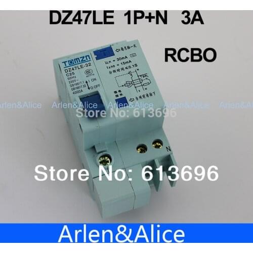 DZ47LE 1P+N 3A 230V~ 50HZ/60HZ Residual current Circuit breaker with over current and Leakage protection RCBO
