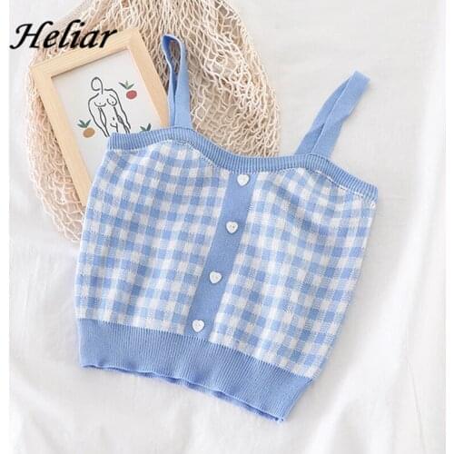 HELIAR Women Y2k Tops Plaid Cute Tops Female Button Up Straps Streetwear Blue Camisole Cute Cute Camis For Women 2021 Summer