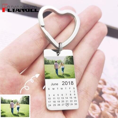 Custom Date Calendar Engraved Photo Keychain Special Anniversary Birthday Wedding Valentines Day Love Note to Hushand Wife