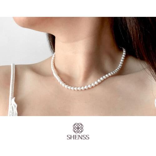 Elegant Silver 925 Jewelry Classic Temperament Wedding Necklace 5mm Shell Pearl Cream 925 Sterling Silver Chain for Women