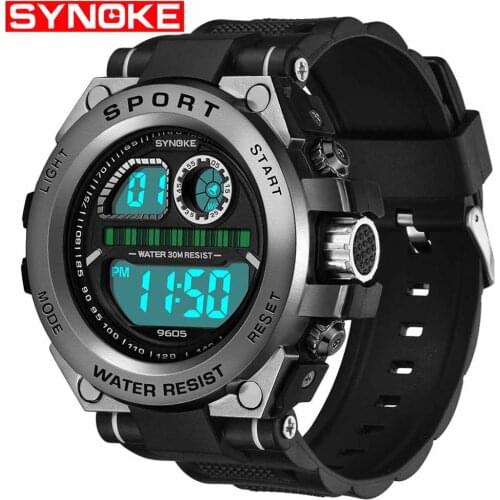 SYNOKE Trend Mens Anti Fall Big Screen Multi Function Luminous Electronic Watch 30M Waterproof Luminous relogio masculino Q