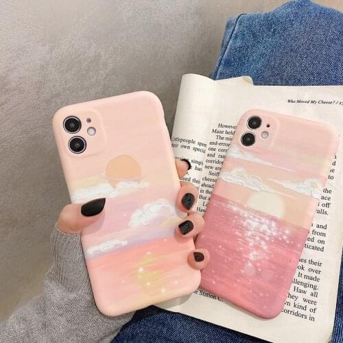 Art Retro Pink Sunset Oil Painting Phone Case For iPhone 12 11 Pro Max X Xs Max Xr 7 8 Puls SE 2020 Cases Soft Silicone Cover