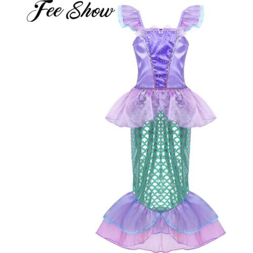 Kids Girls Mermaid Princess Dress Halloween Cosplay Costumes for Baby Sequins Mermaid Fancy Dress Up Children Party Clothing