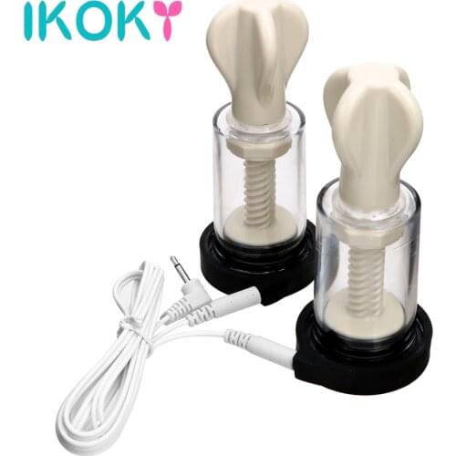 IKOKY 1 Pair Electric Shock Nipple Sucker Breast Enlarger Nipple Clamps Pump Clitoris Full Body Massager Sex Toys for Women