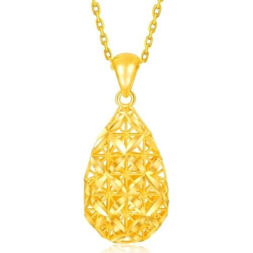 Fashion Hollow Water Drop Pendant Necklace For Women Jewelry Gold Carved Flowers Lady Silver 925 Clavicle Accessories Women