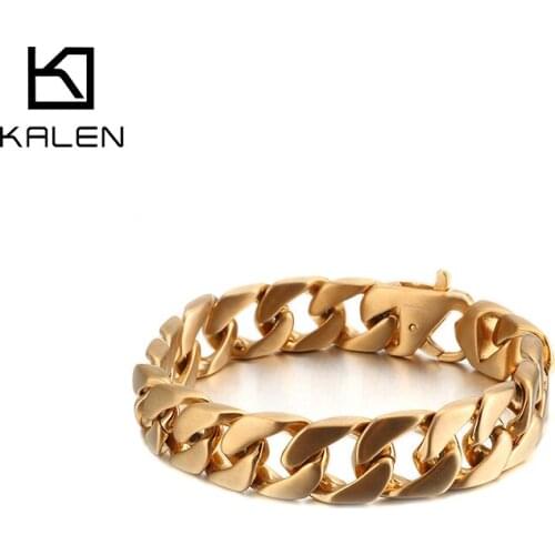 Fashion Stainless Steel Handcuff Charm Bracelets Men Punk Gold Cuban Chain Chunky Armband Biker Jewellry 2019