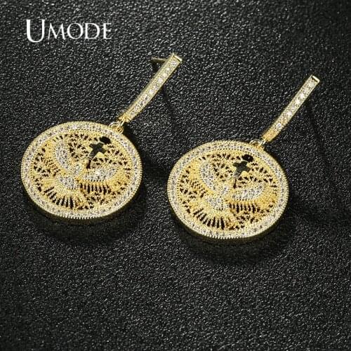 UMODE Fashion Jewelry Eagle Round Shape Hollow Out Drop Earrings Women Gold Color Wedding Party Pendientes Mujer Gift UE0718