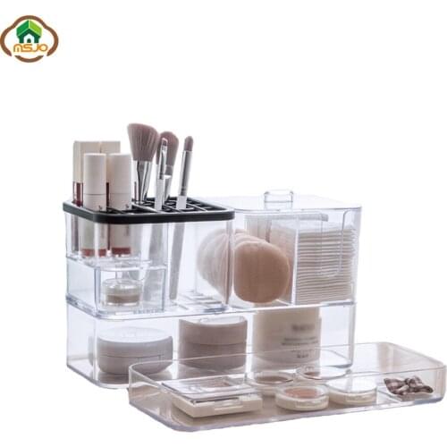 Msjo Makeup Organizers Acrylic Makeup Organizer Box Nail Polish Lipstick Cosmetic Cotton Storage Boxes Bins Make up Organizers