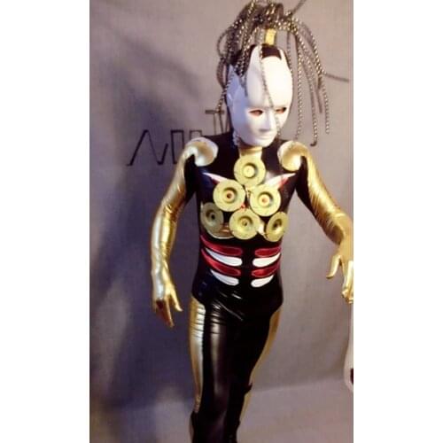 Men nightclub dance Golden metal robot bar cosplay party costumes Halloween tech singer guest costume