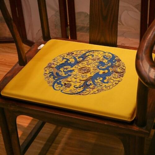 Flower Embroidered Non-slip Seat Cushion Classical Chinese Style High--grade Chair Cushion with Filling Home Party Decoration