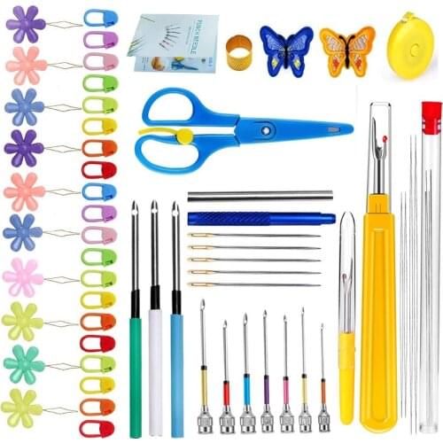 MIUSIE 59 Pcs Punch Needle Set, Embroidery Beginner Kit with Punch Needles Sewing Ripper Scissor Measure Tape Needle Threader
