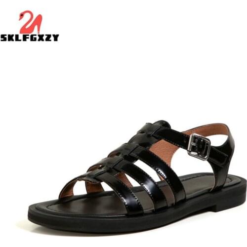 SKLFGXZY 2021 New Summer Women Sandals Genuine Leather Beach Leisure Shoes Roman Sandals 100% Cowhide