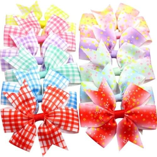 12PCS/LOT Lovely Lattice 9CM Ties Only Bows Elastic Bands For Baby Girls Hairpin Clips Goth Pins Scrunchy Kids Hair Accessories