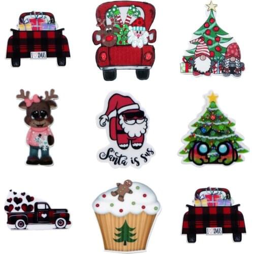 Christmas Gift Deer Santa Claus Acrylic Flatback Planar Resins DIY Making Bow-knot Phone Case Home Decor Crafts Accessories