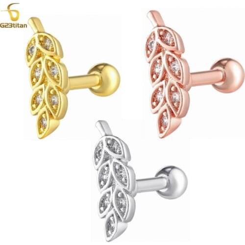 Crystal Leaf Tragus Piercing Earring16G Cartilage Piercing Stud Helix Jewelry Conch Rook Lobe Barbell Earring