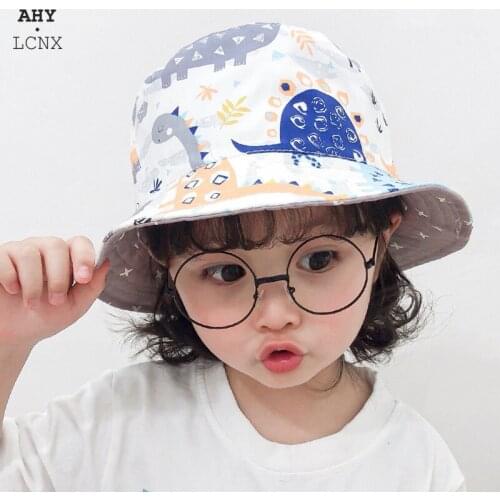 Spring Summer Thin Cute Cartoon Dinosaur Children Fisherman Hat Double-sided Kids Bucket Hats Baby Boys Girls Beach Sun Cap