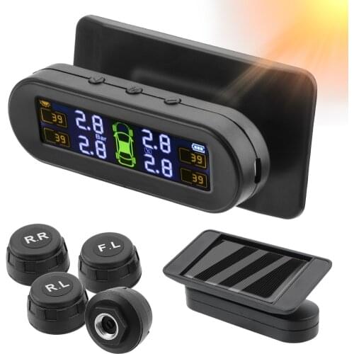 Solar TPMS Tire Pressure Monitoring System Temperature Warning Fuel Save With 4 External Sensors Car Tyre Pressure Monitor