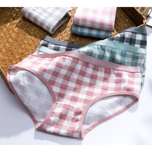 2019 New Fashion 4Pcs/Lot Girl Panties Plaid Underwear Cotton Briefs Girl Lingerie Soft Comfortable Panty