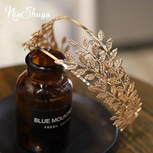 NiuShuya Vintage Gold Leaf Tiara Crown Bridal Headpiece Head Jewelry Women Hairband Bridal Wedding Hair Jewelry Queen Party Acce
