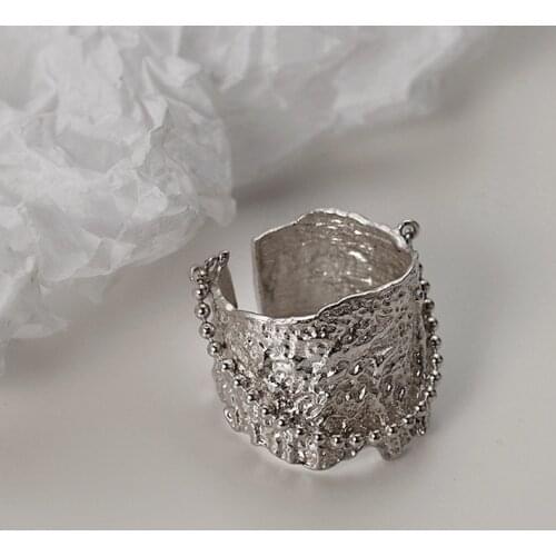 XIHA 925 Sterling Silver Ring Beads Chain Wide Irregular Geometric Adjustable Rings Korean Style Steampunk Minimalist Jewelry