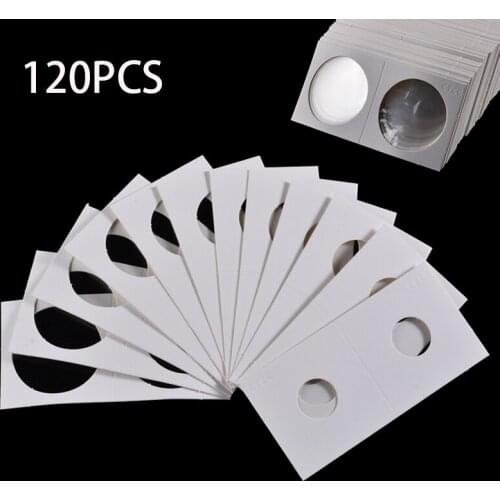 120pieces 12 Size Coin Holders Storage Clip Paper Board Flips Coin Collection for Home Decor 17.5-40mm White