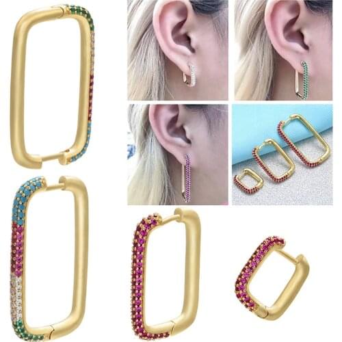 Earrings for Women Large Medium Small Rectangular Micro-inlaid Colored Cubic Zircom Earrings with Gold Color Zirconium Ear Rings
