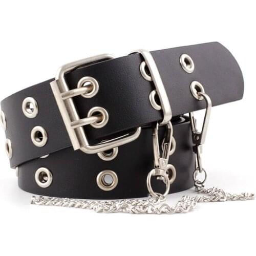 Punk Fashion Alloy Women Belt Chain Luxury for Women Belt Leather New Style Belts Pin Buckle jeans Decorative Female gothic
